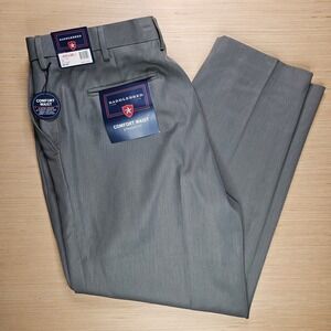Saddlebred Dress Pants Mens 40x29 Gray Comfort Waist Straight Fit Flat Front NEW